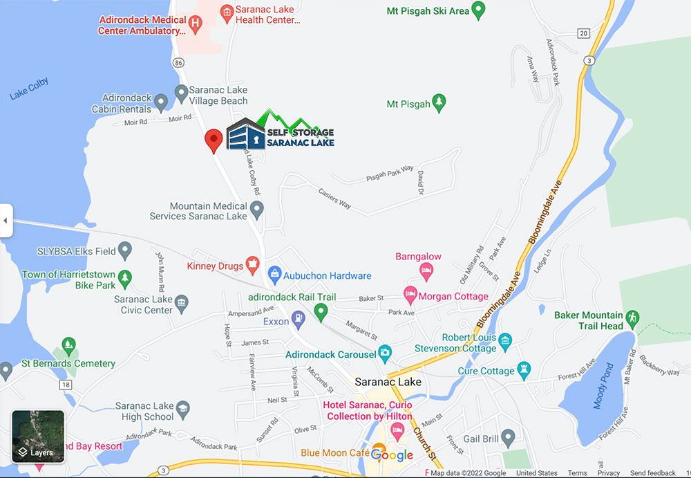 Google Maps Directions to Self Storage in Saranac Lake